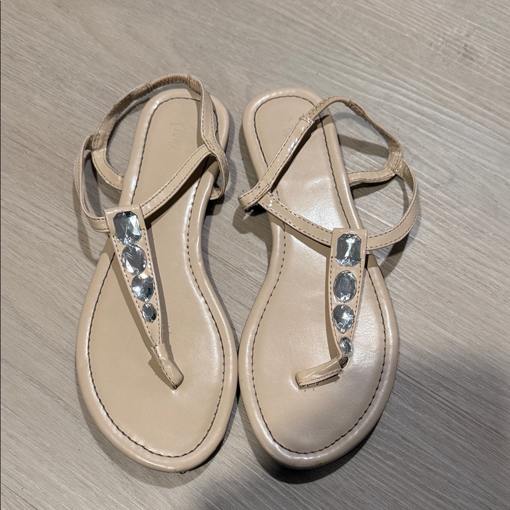 Beige Sandals with Crystal Accents